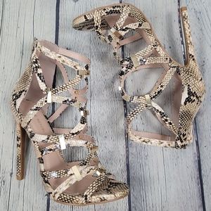 SHOE REPUBLIC LA | snakeskin print faux leather strappy high heel sandals